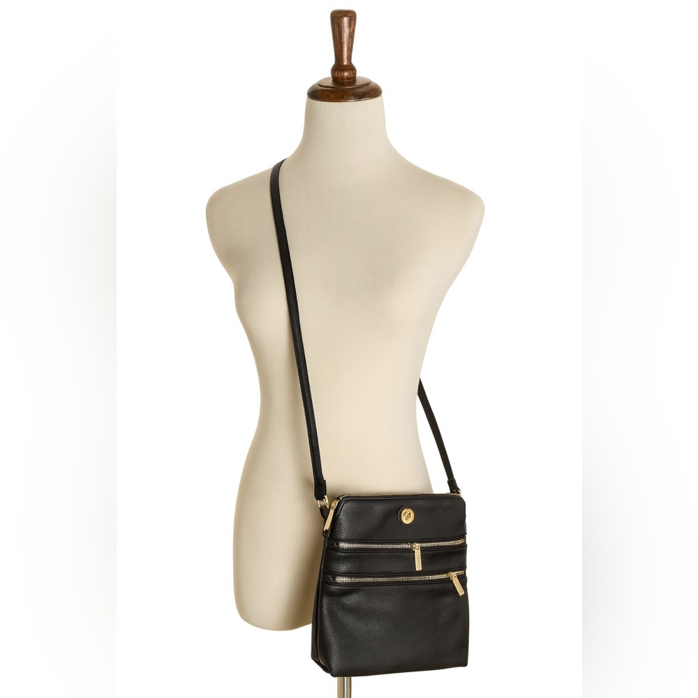 Anne Klein Black Leather Purse with Gold Accents